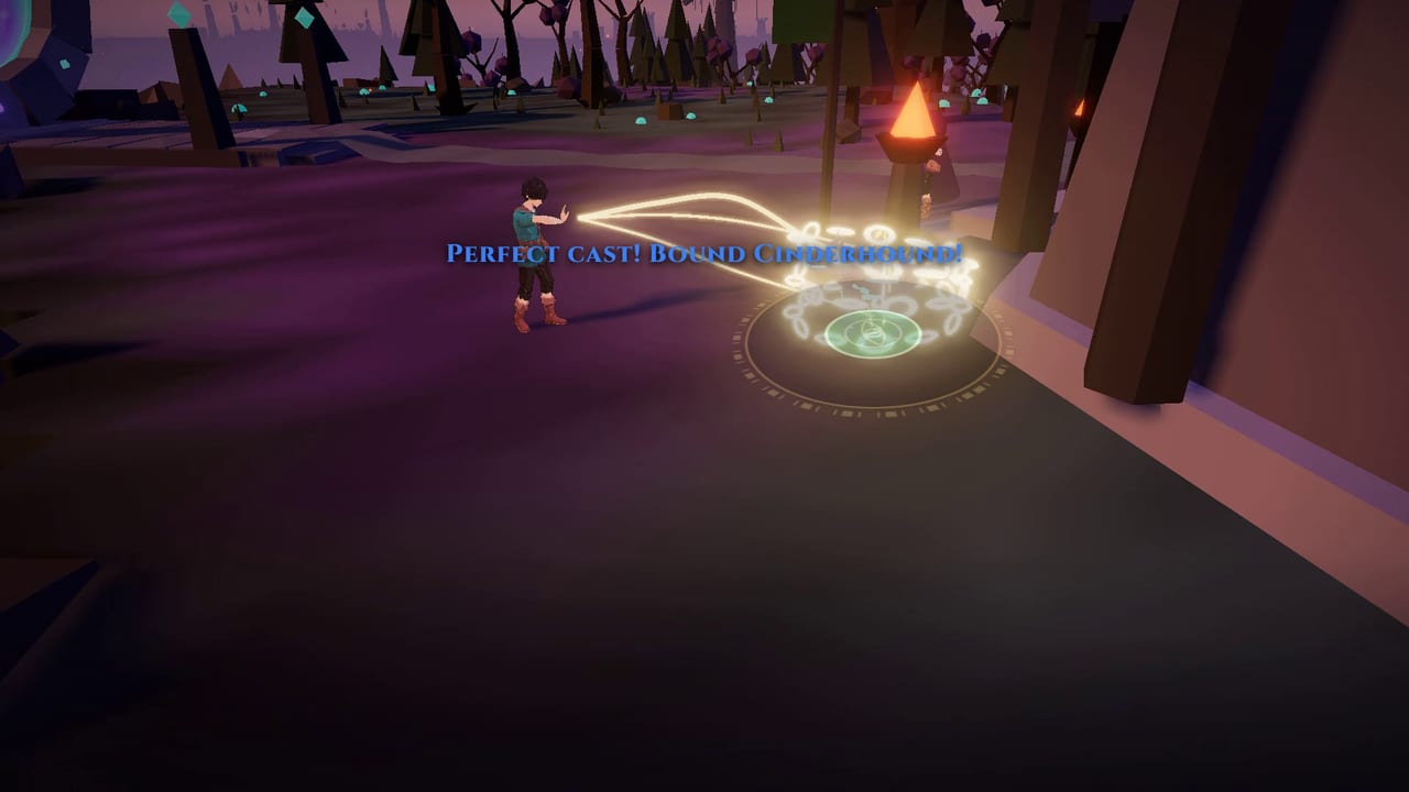 Binding a Rift-touched Cinderhound in the Gloamroot Terraces: the sigil lands inside the ring